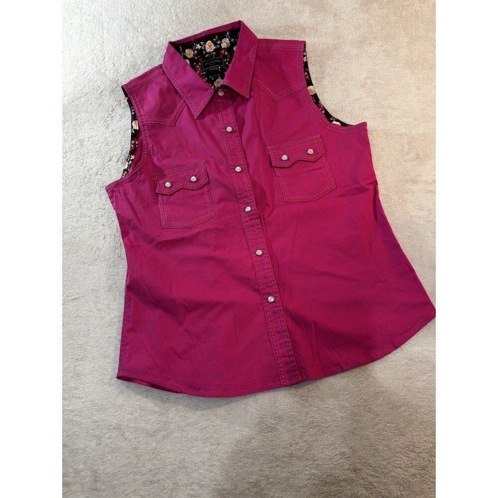 Bit & Bridle Sleeveless Hot Pink Pearl Button Down Women Large Cotton | Western